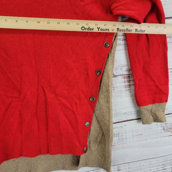 J Crew Womens M Sweater Red Side Button Viscose Wool Blend Pullover Elbow Patch - Picture 3 of 7